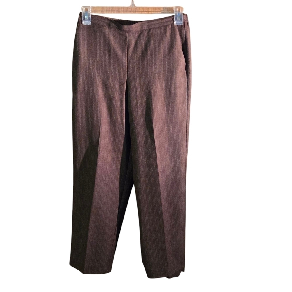 Alfred Dunner Brown Pinstripe Dress Pants Stretch Straight Leg 2 Pocket Women 10